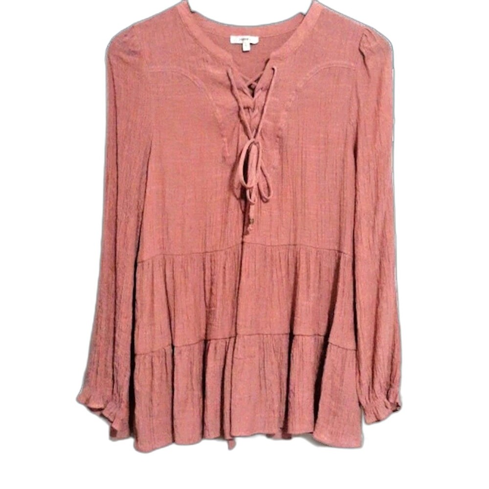 Jodifl Women's Peasant Blouse L Pink Cottagecore Beach Vacation Romantic